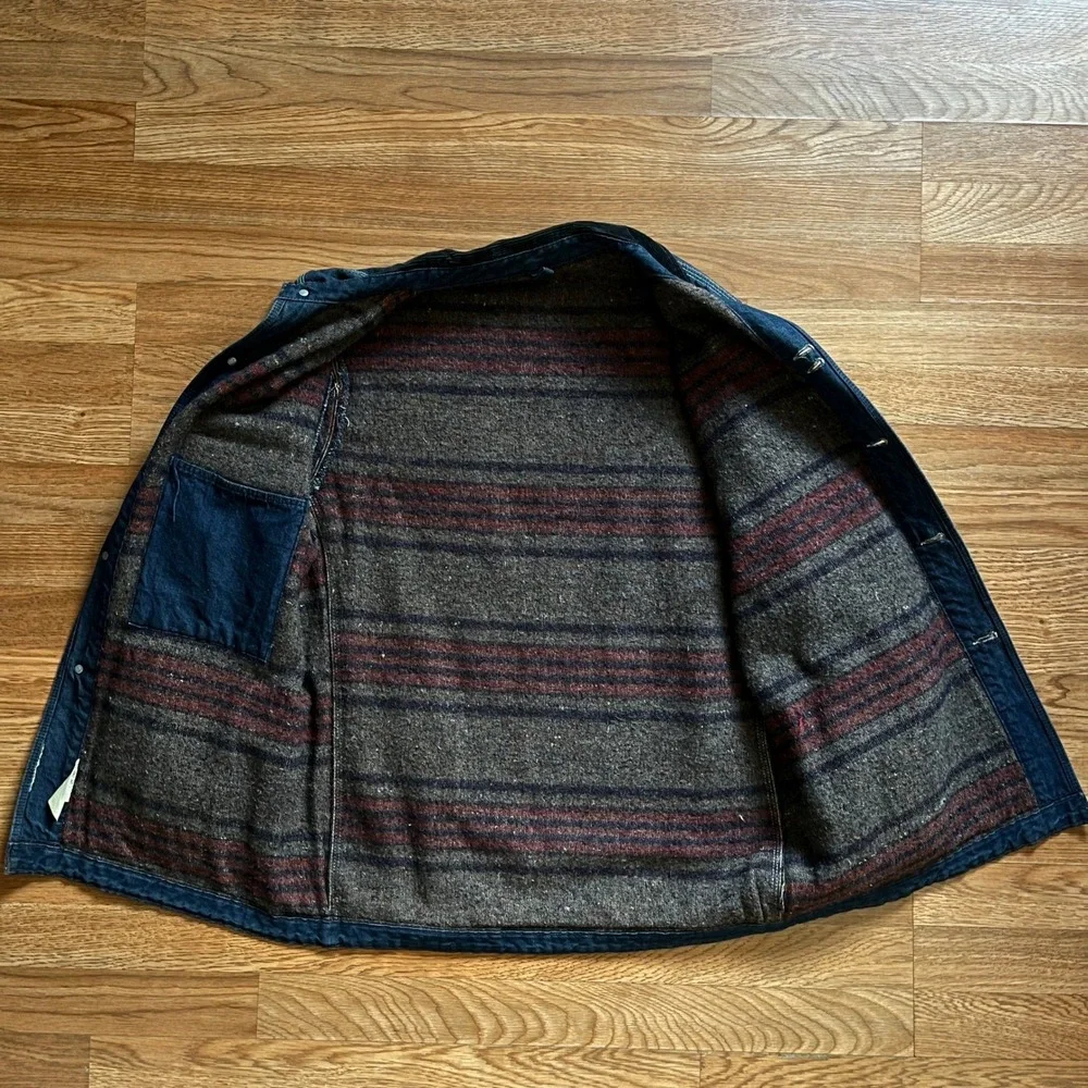 VTG 50s 60s Large Sears Work‎ Wear Denim Chore Coat Blanket Lined Blue Jacket